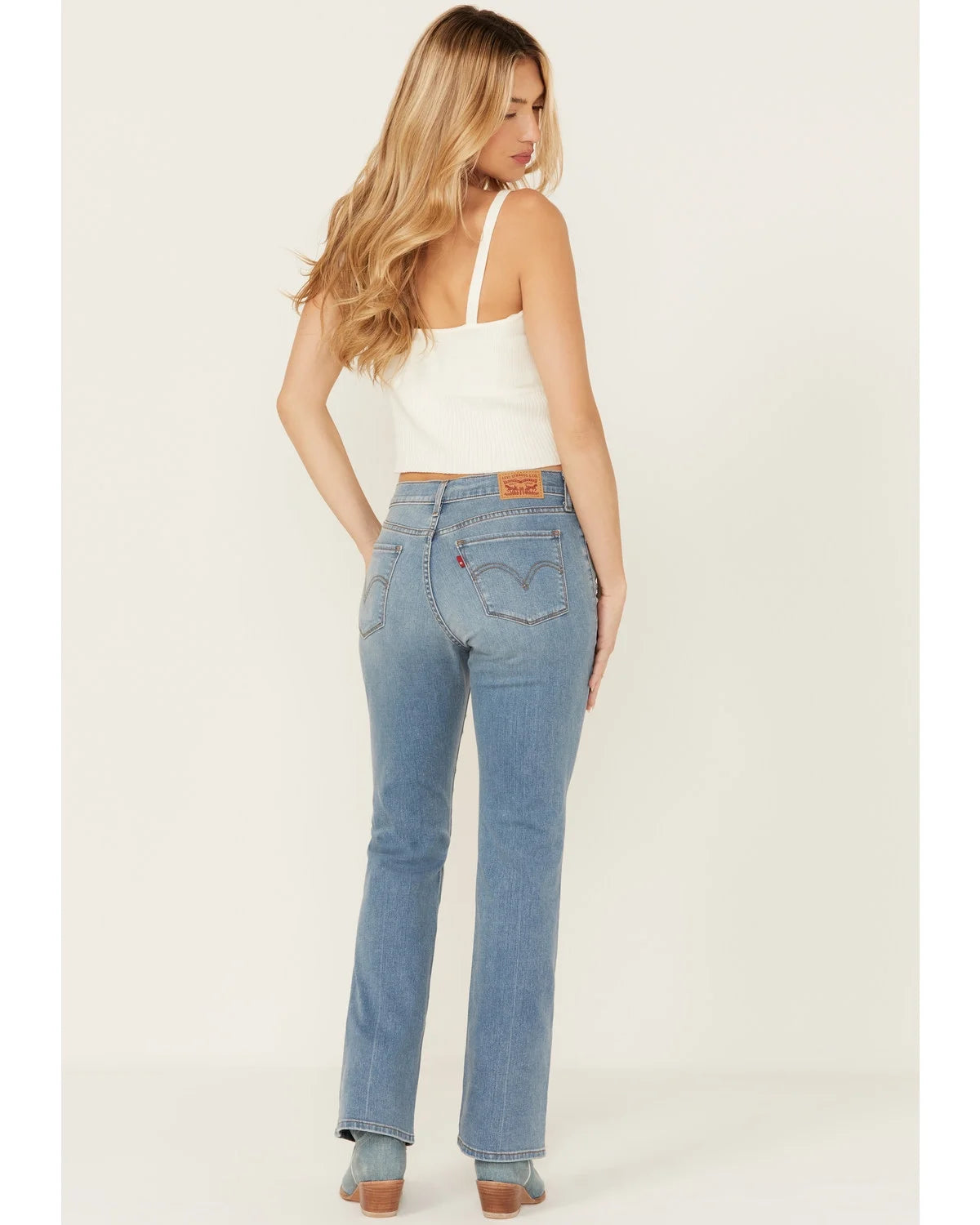 Medium Wash Mid Rise Stretch Classic Bootcut Jeans V420