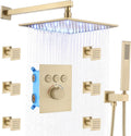 Brushed Gold 16 Inch Ceiling Mount Rain Shower System with Body Jets E9045