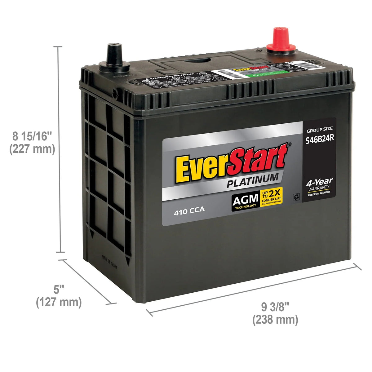 AGM Automotive Battery Group Size S46B24R 12 Volt 410 CCA J414644