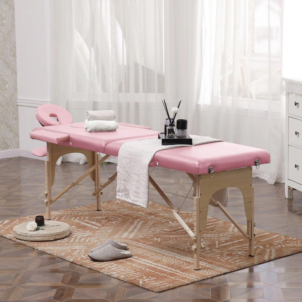 Adjustable 2 Section Massage Table with Carrying Bag, 500 lbs, Pink O8834