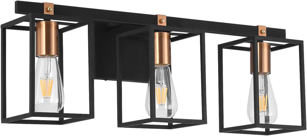 Black and Antique Brass Metal Cage Bathroom Vanity Light V776877