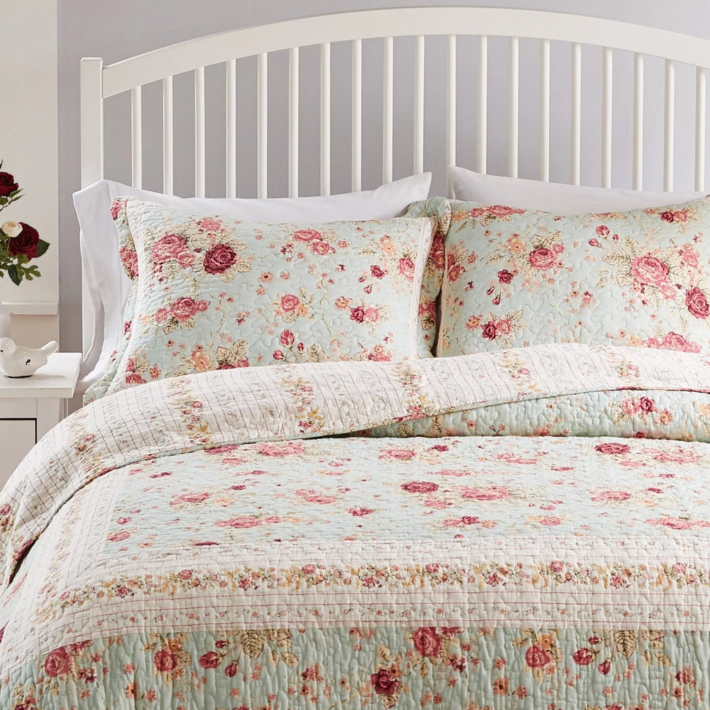 Blue Oversized Queen 3 Piece Cotton Quilt Set A834