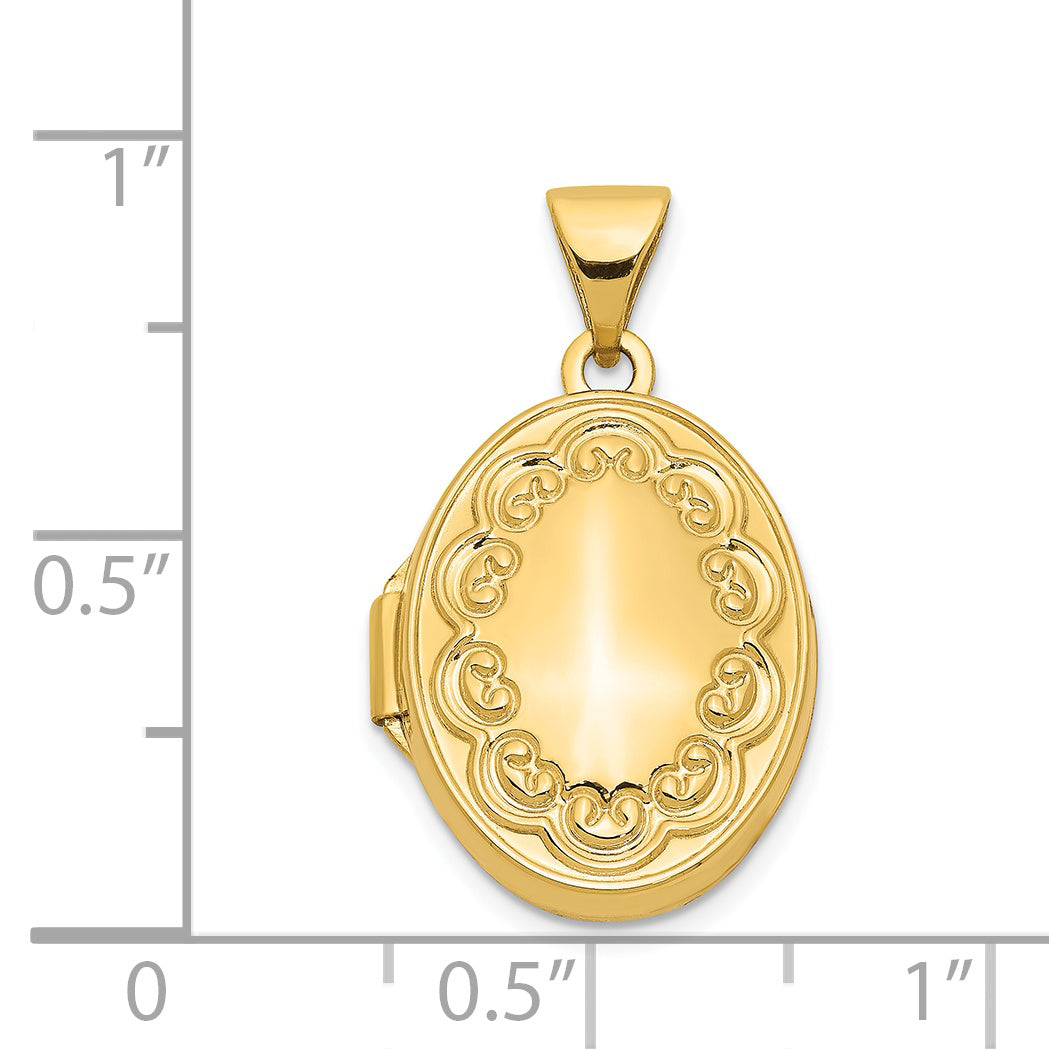 14 Karat Yellow Gold Oval Locket on 18-inch Cable Rope Chain K59795
