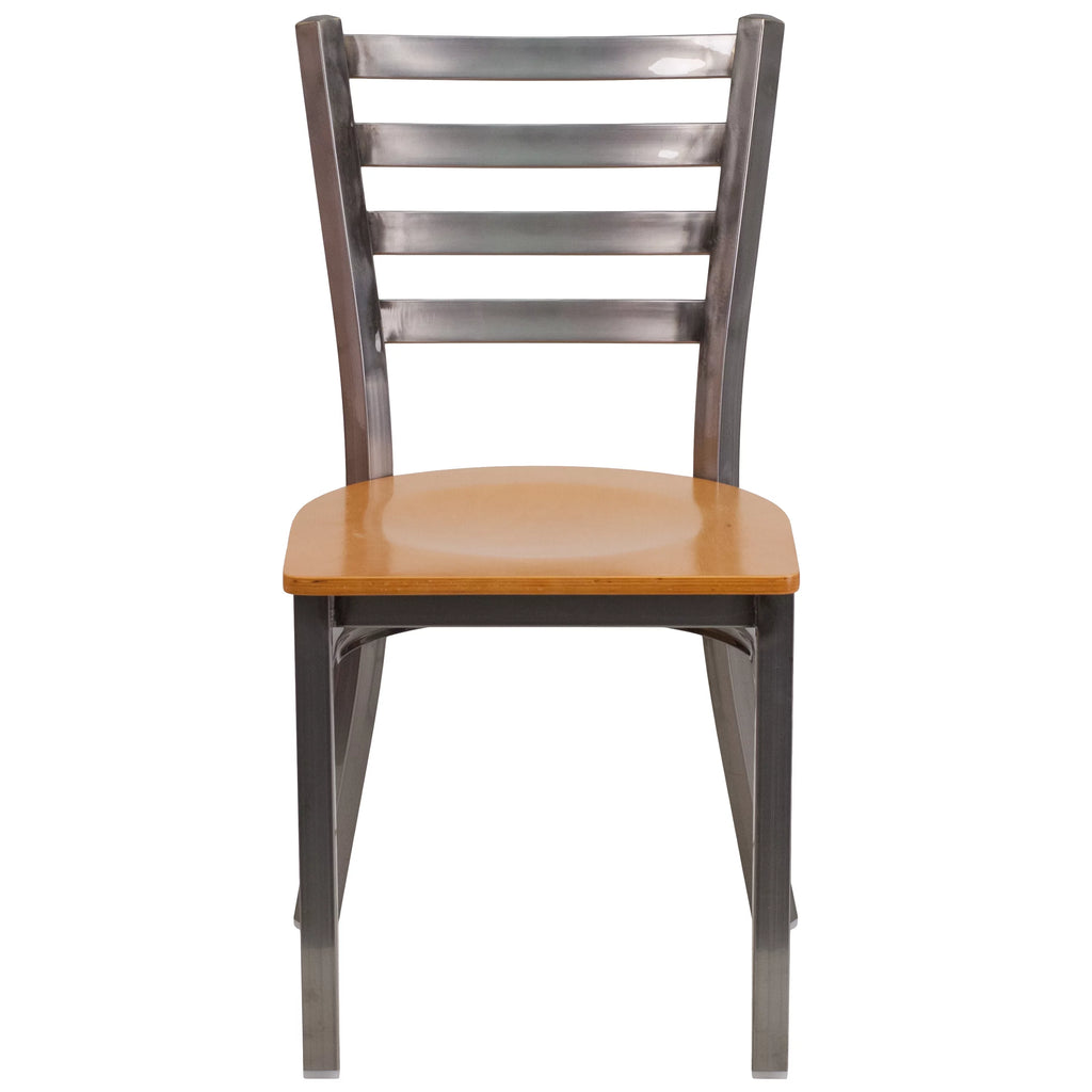 2 Pack Clear Coated Metal Restaurant Chair with Natural Wood Seat T273479