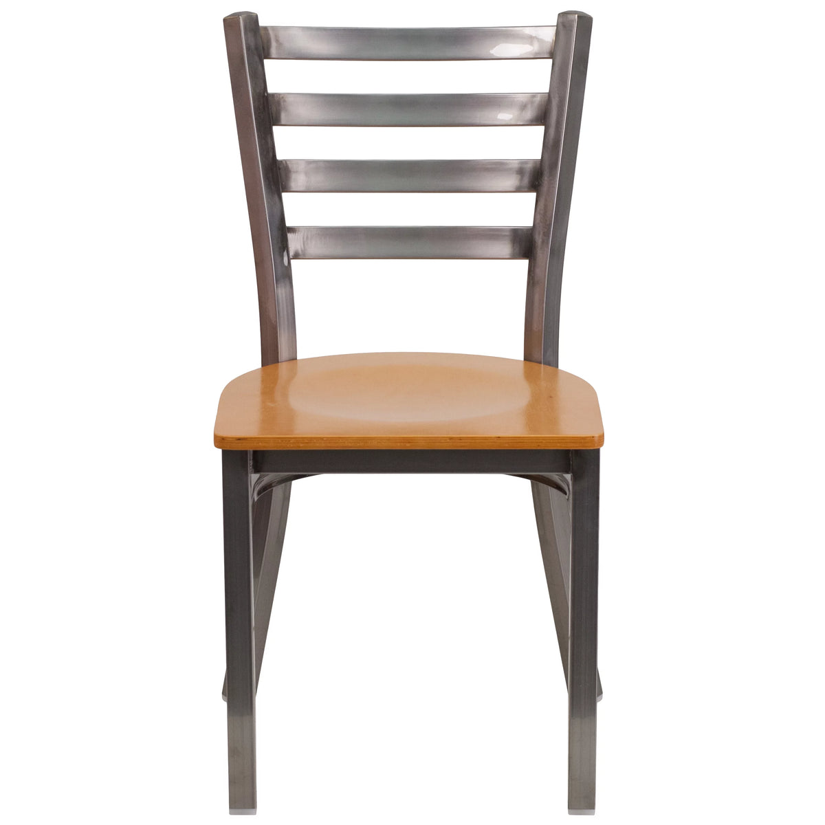 2 Pack Clear Coated Metal Restaurant Chair with Natural Wood Seat T273479