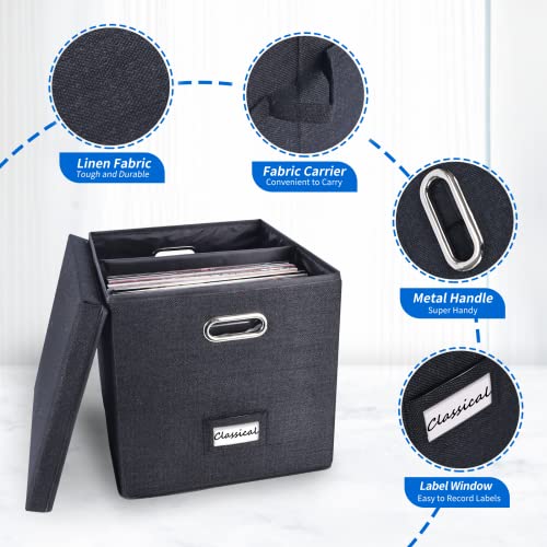 Vinyl Record Storage Box with Lid Black T205173