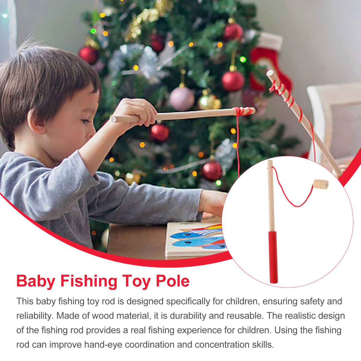 3pcs Kids Magnetic Wood Fishing Rod Toys Educational Playthings Z73531
