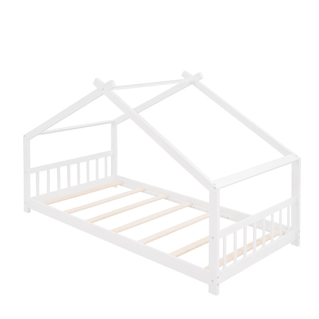 White Twin Size Wood House Bed with Headboard and Footboard D274631