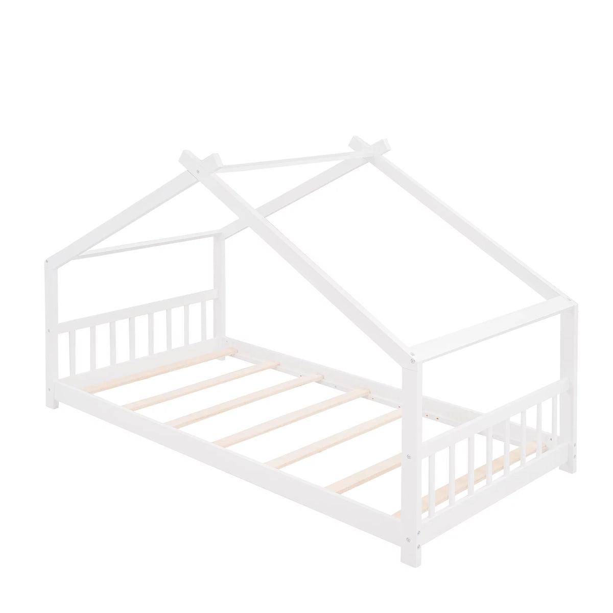 White Twin Size Wood House Bed with Headboard and Footboard D274631