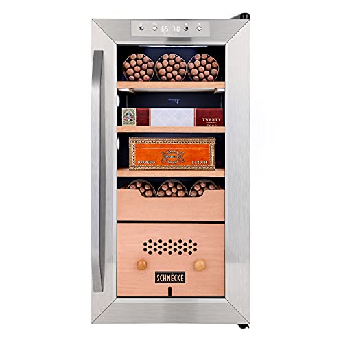 250 Cigar Cooler Humidor with Stainless Steel Trim Finish Cabinet, Spanish Cedar Wood Shelves and Drawer Y11401