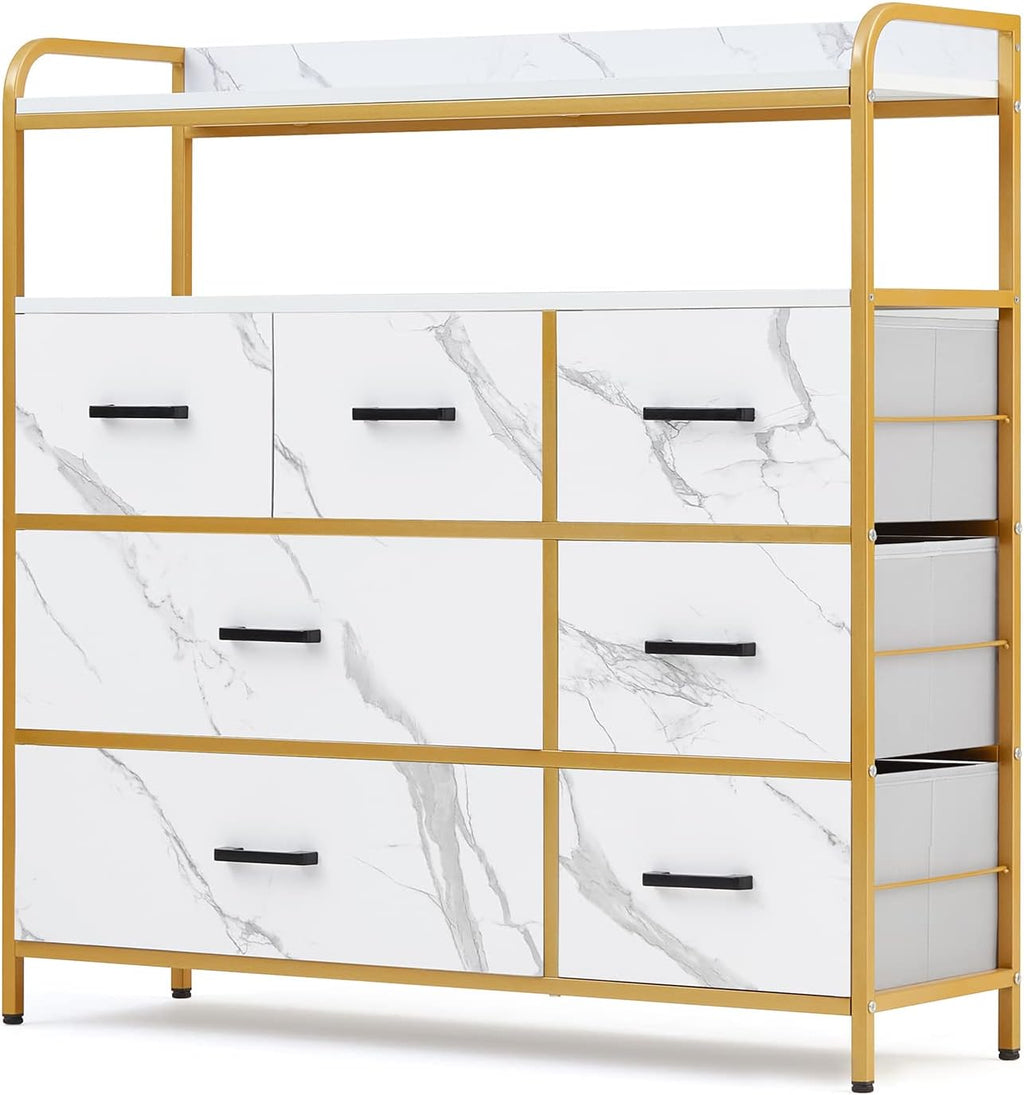 White 7 Drawer Chest of Drawers with Steel Frame and Wood Top U565563
