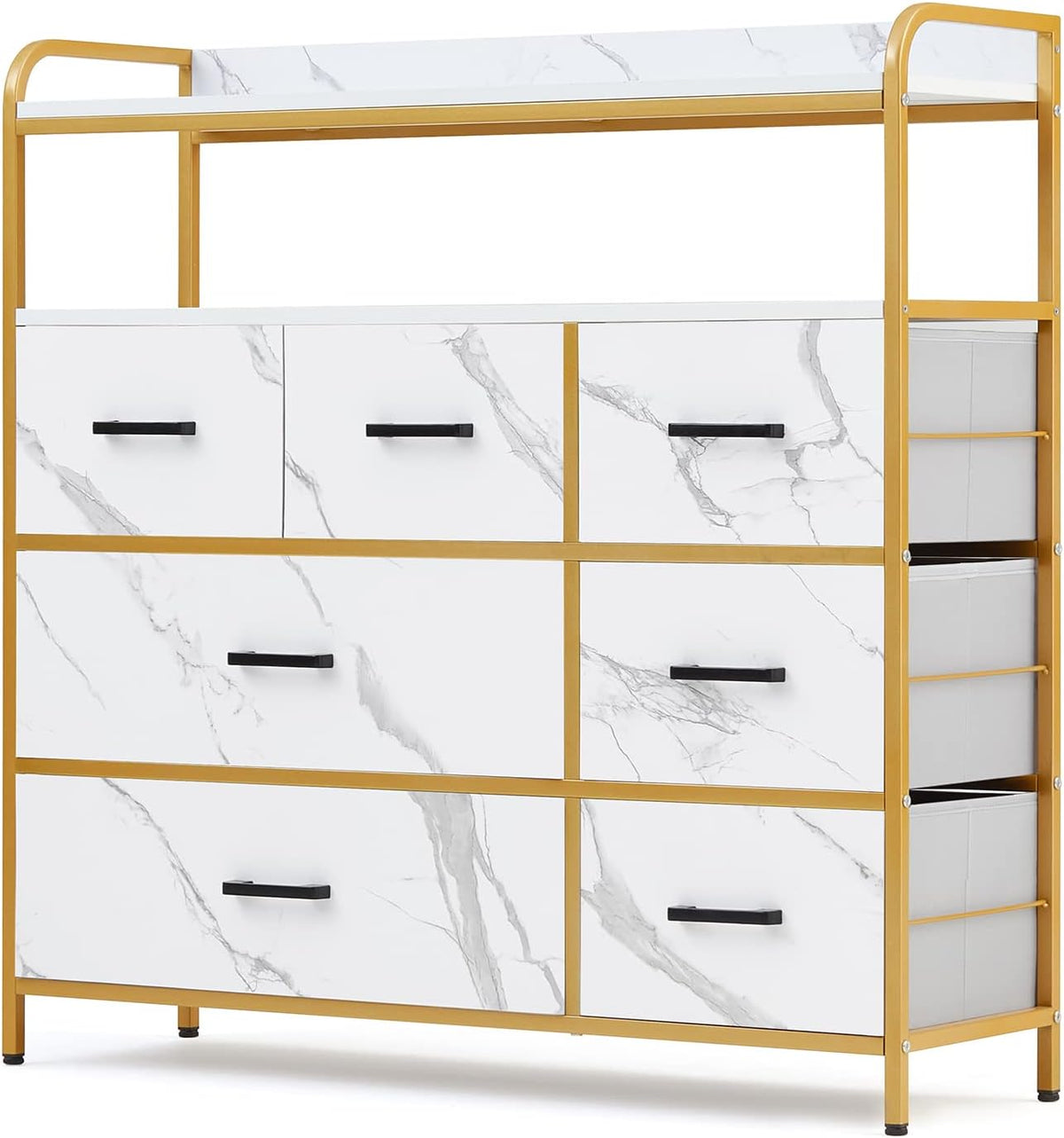 White 7 Drawer Chest of Drawers with Steel Frame and Wood Top U565563