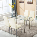 5 Piece Dining Table Set with 4 PU Leather Chairs (Beige) I6276