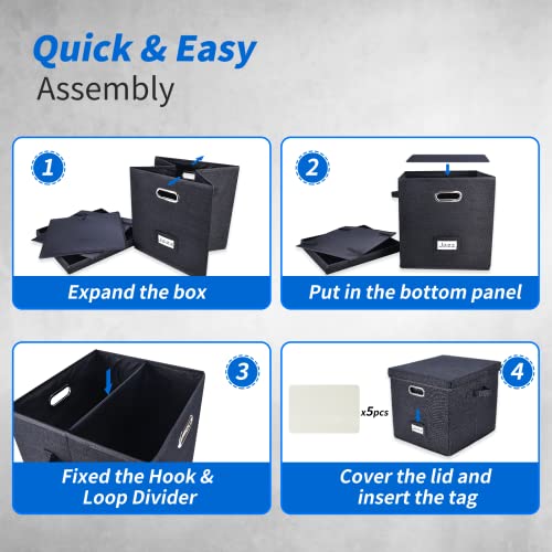 Vinyl Record Storage Box with Lid Black T205173