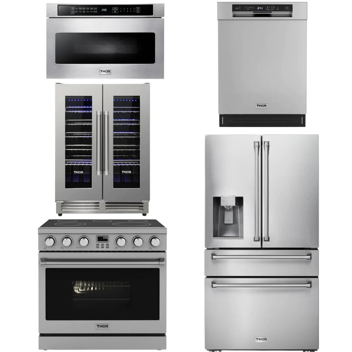 36 Electric Range, Refrigerator, Dishwasher, Microwave and Wine Cooler A9497