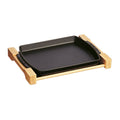 Matte Black Cast Iron Rectangular Serving Dish with Wood Base L318
