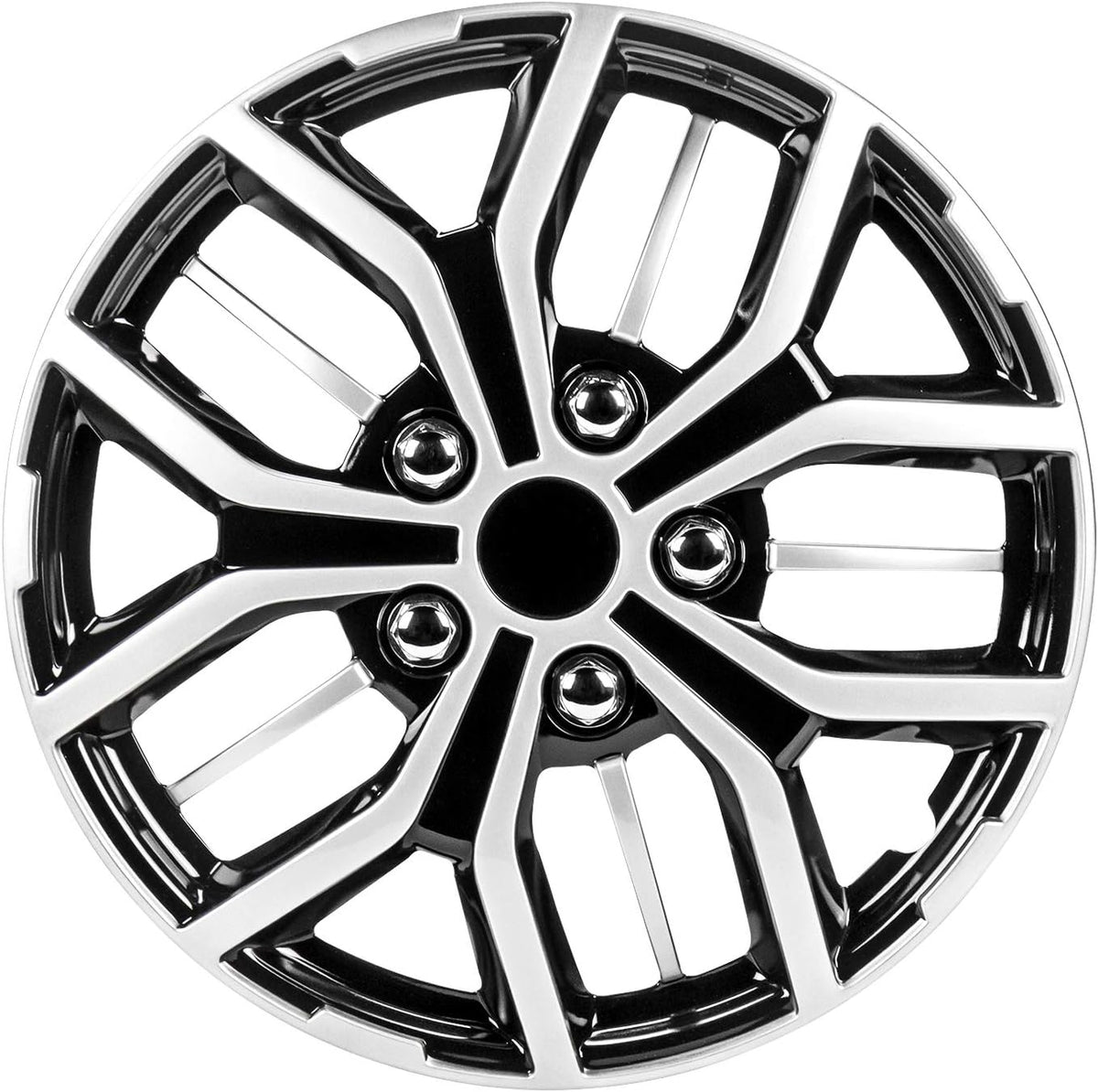 14 Inch Black and Silver Universal Hubcap Wheel Covers Set of 4 J785