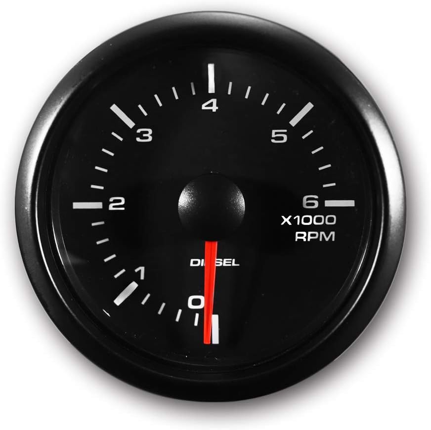 8000 RPM Universal Electronic Tachometer Gauge 2-1/16 52mm White Amber LED Black Dial Chrome Rim Pack of 2 T17011
