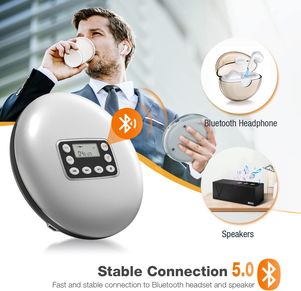 Silver Rechargeable Portable CD Player with Bluetooth U34062