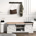 42” Rustic Solid Wood Shoe Bench with Linen Cushion D978844