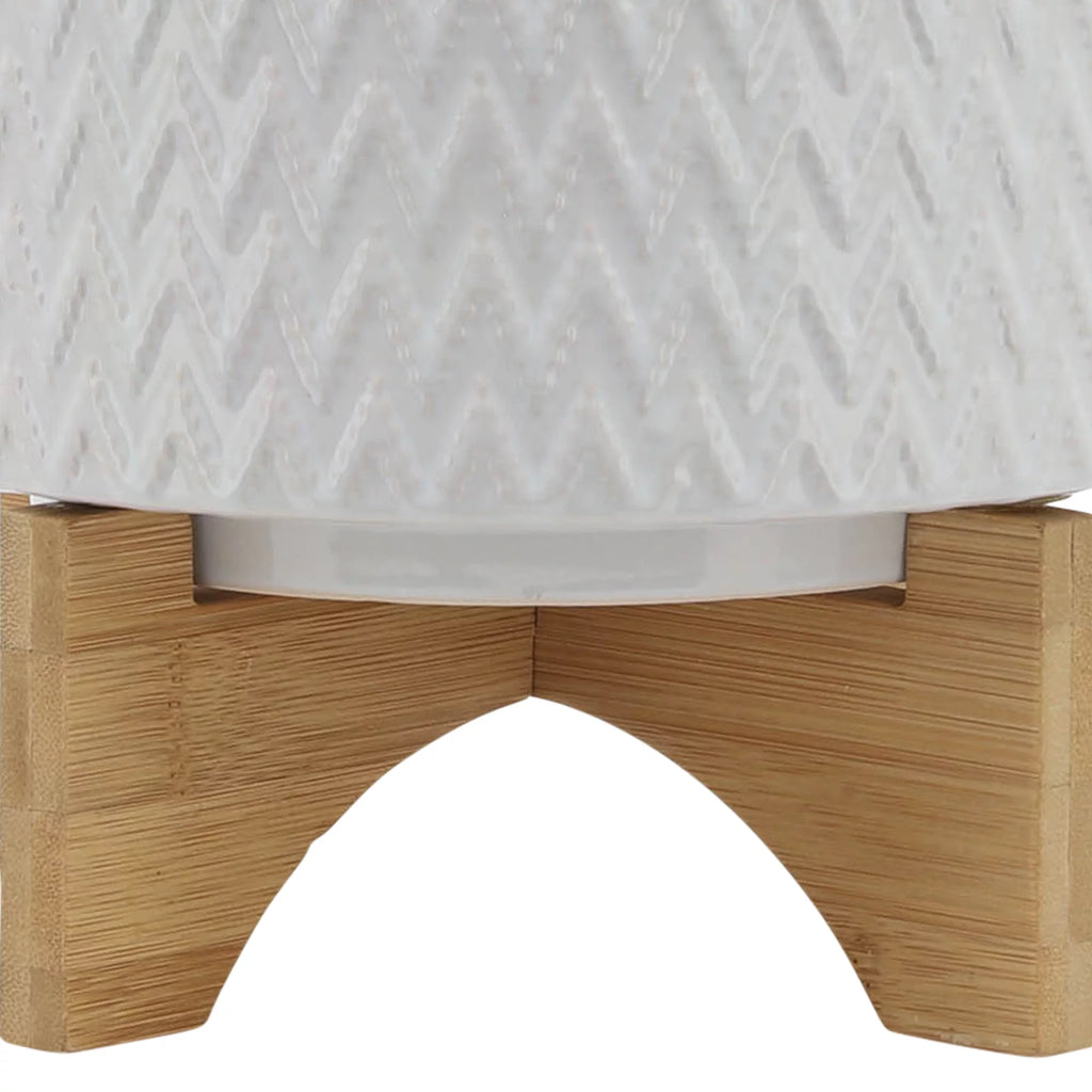 White Ceramic Chevron Planter With Stand P67399