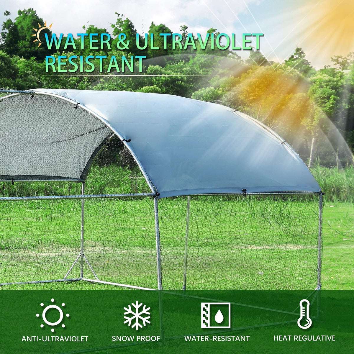 Large Metal Chicken Coop Walk-in Poultry Cage with Waterproof Cover (9.2'W x 18.7'L x 6.5'H) C767