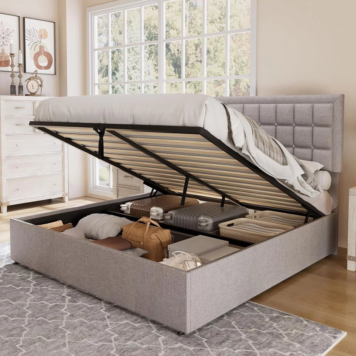 King Size Lift Up Storage Upholstered Platform Bed Frame S396219