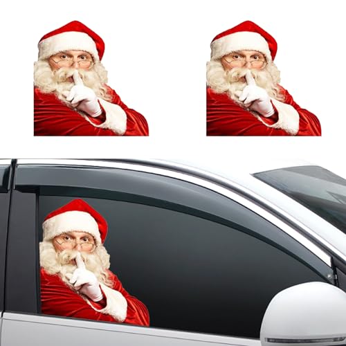 2 PCS Santa Claus Car Window Stickers, 8.6In x 11.8In Waterproof PVC Single-Transparent Vehicle Decals Q414