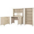 Antique White Desk with Hutch Lateral File Cabinet and 5 Shelf Bookcase Y478745