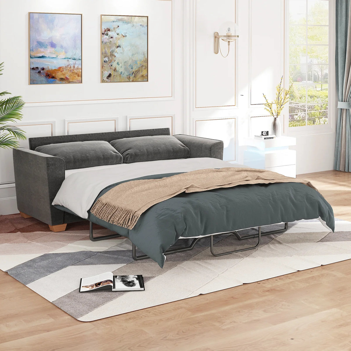 Grey Full Pull Out Sofa Bed with Memory Foam Mattress B33286