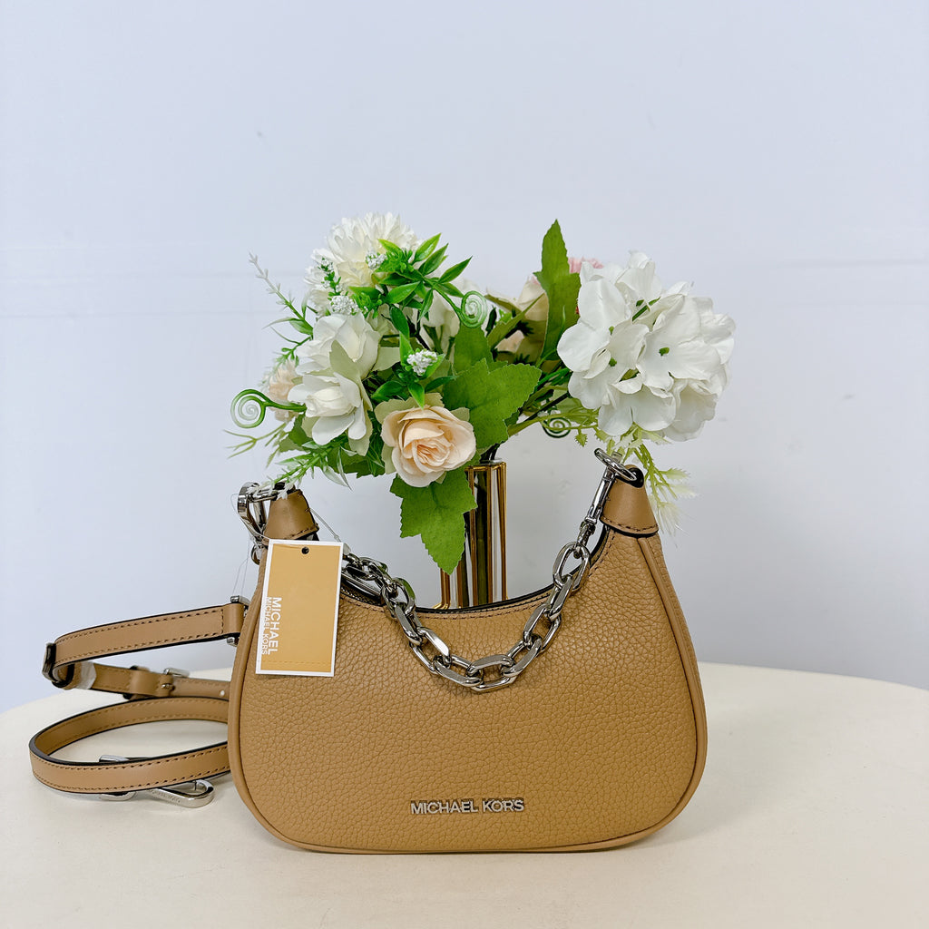 Camel Pebbled Leather Crossbody Handbag S779