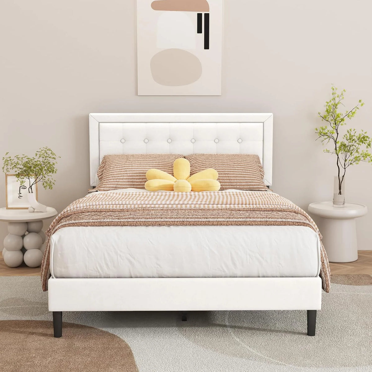 Pink Velvet Upholstered Platform Bed Frame Twin Size M656