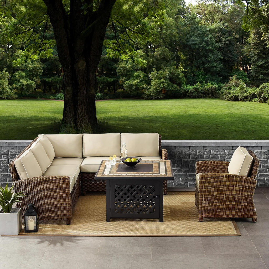 5Pc Outdoor Wicker Sectional Set Sangria/Weathered Brown C253687