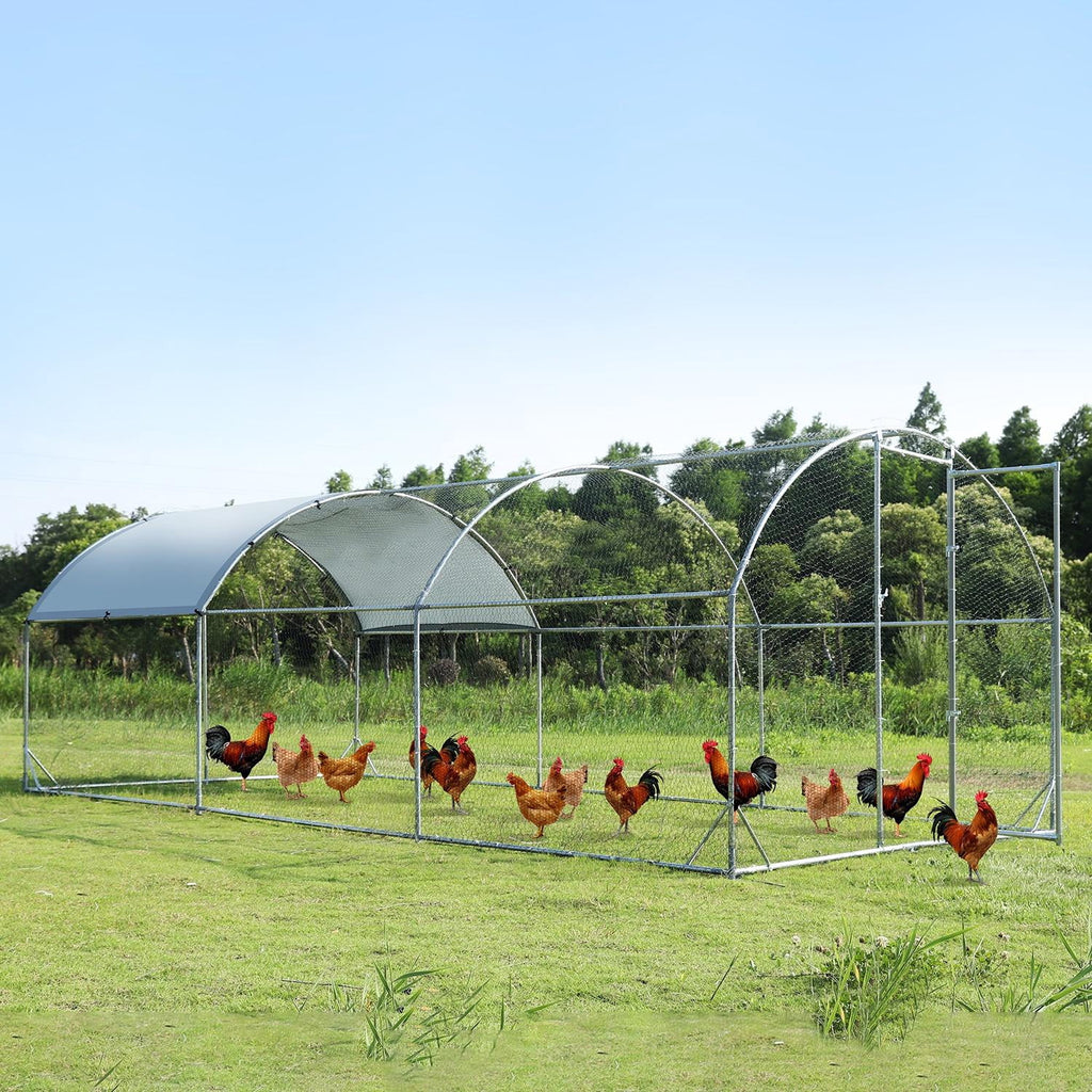 Large Metal Chicken Coop Walk-in Poultry Cage with Waterproof Cover (9.2'W x 18.7'L x 6.5'H) C767