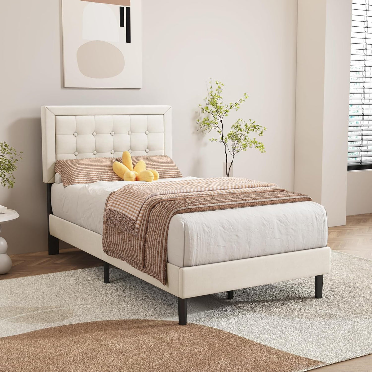 Pink Velvet Upholstered Platform Bed Frame Twin Size M656