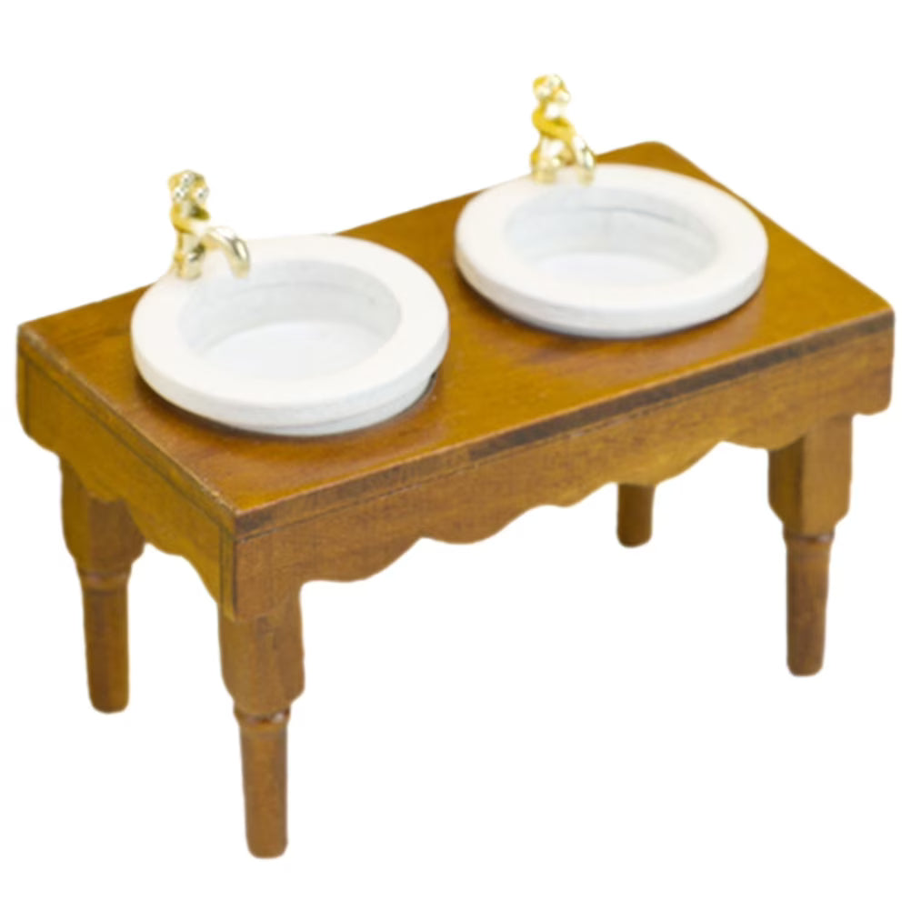 Walnut Double Basin Wash Sink Dollhouse Furniture M390