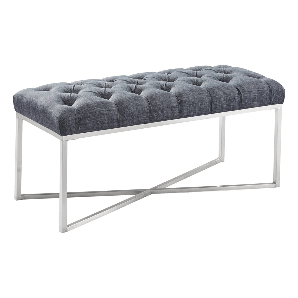 Slate Grey Linen Bench with Brushed Stainless Steel S2359