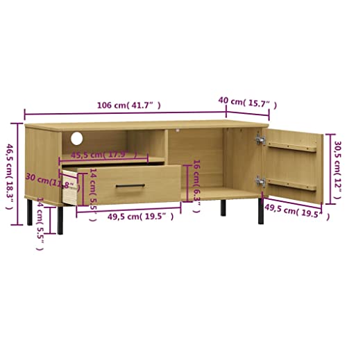 Brown Solid Wood Pine TV Stand with Storage W5495