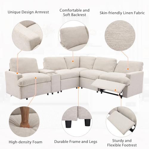Beige L-Shaped Recliner Sectional Sofa with Storage Box Z4131