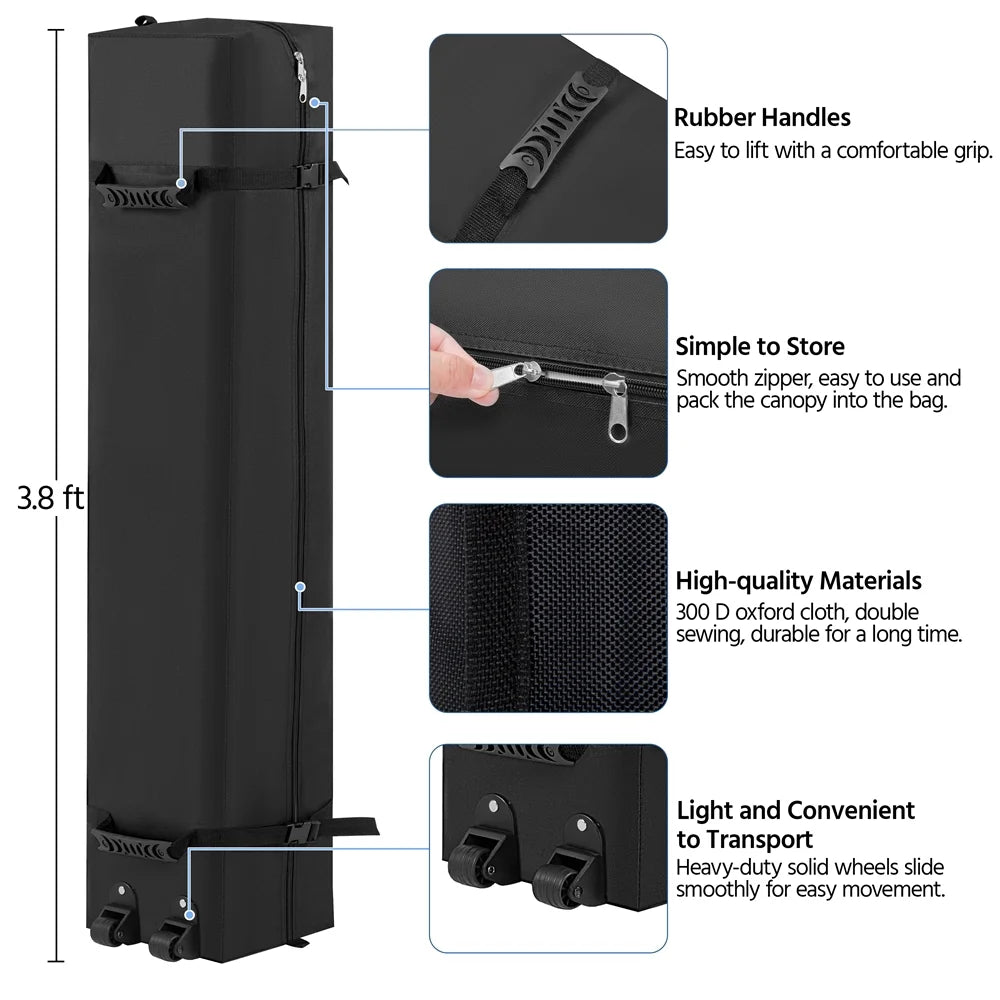 Black 10 FT Pop-up Canopy with Roller Bag and Sandbags W94294