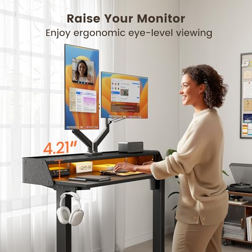 White Electric Height Adjustable Standing Desk with Storage Shelves L910