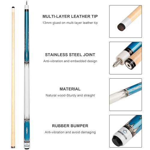 58 inch Pool Cue Stick with 13mm Fiber Leather tip 20oz J831994