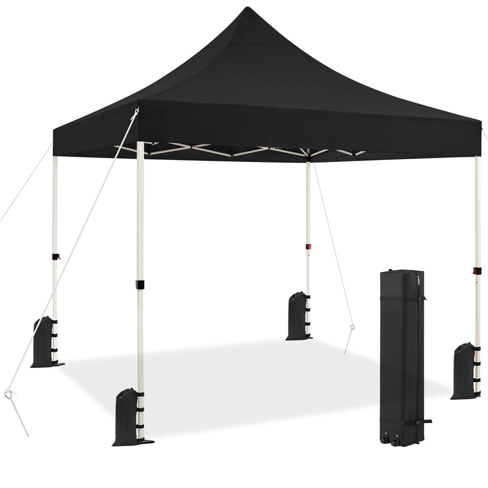 Black 10 FT Pop-up Canopy with Roller Bag and Sandbags W94294