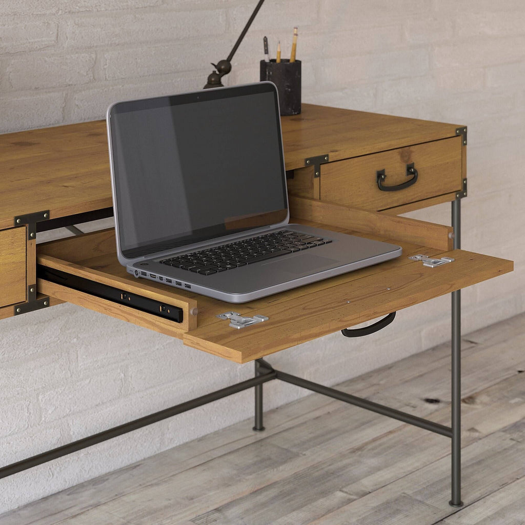 48W Writing Desk with Drawers and 5 Shelf Etagere Bookcase, Restored Gray W608