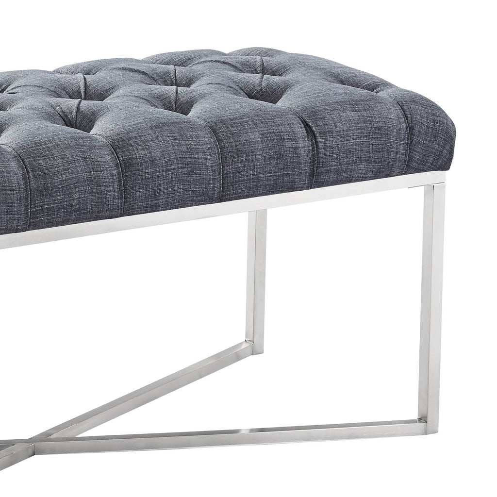 Slate Grey Linen Bench with Brushed Stainless Steel S2359