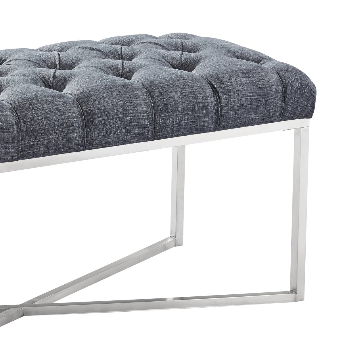 Slate Grey Linen Bench with Brushed Stainless Steel S2359