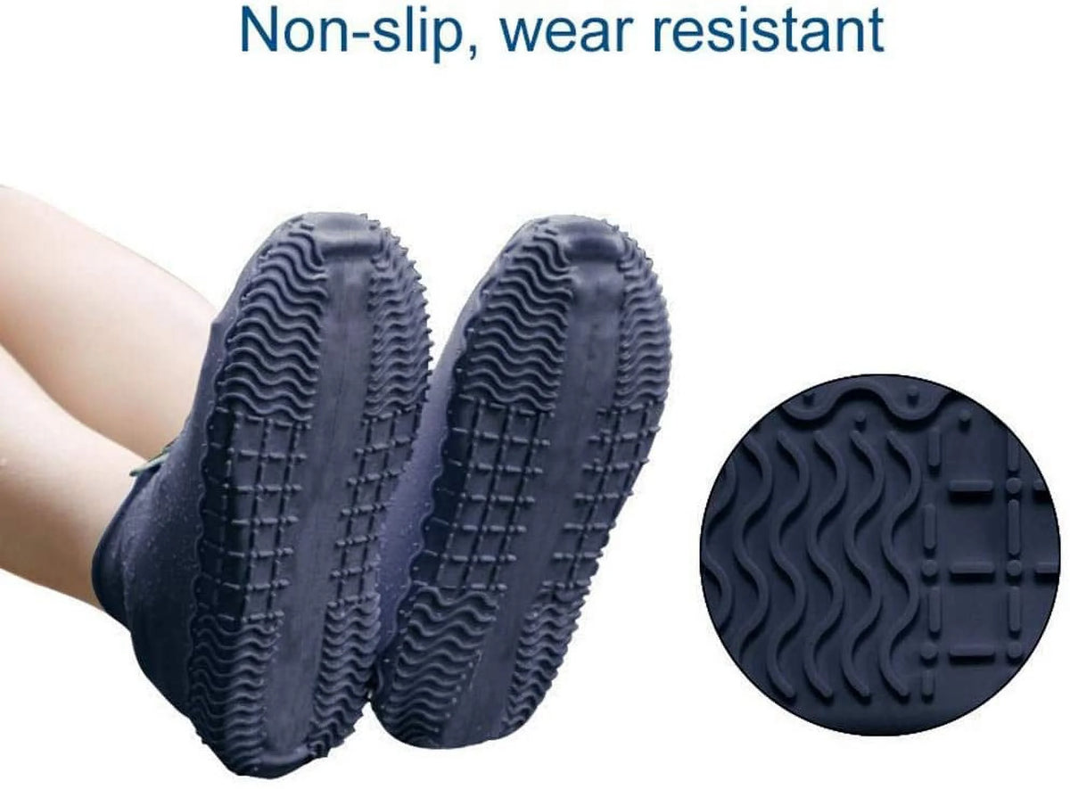 Black M Waterproof Reusable Rain Shoe Covers with Zipper D56511