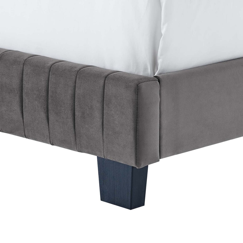 King Size Grey Velvet Tufted Platform Bed Frame E9079