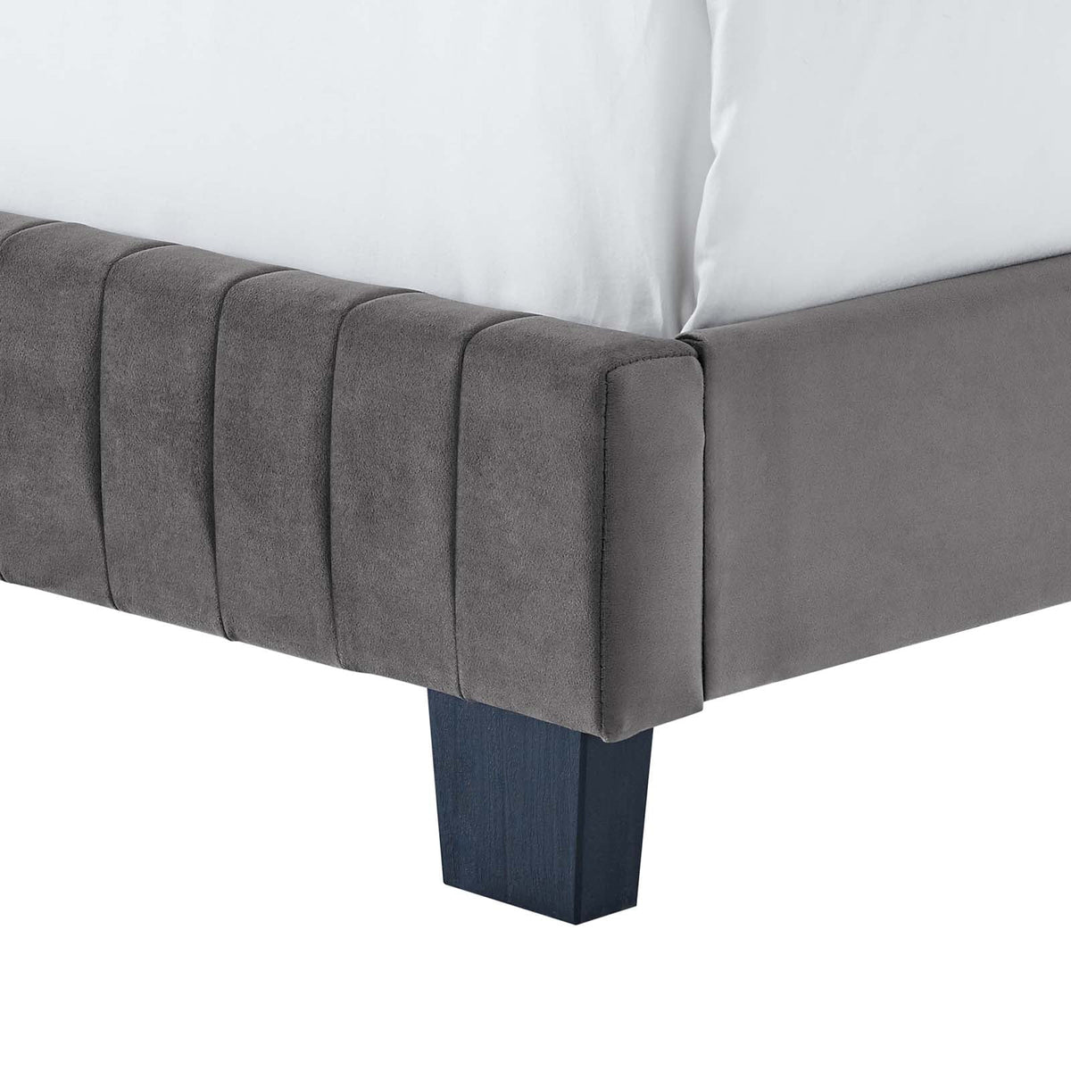 King Size Grey Velvet Tufted Platform Bed Frame E9079