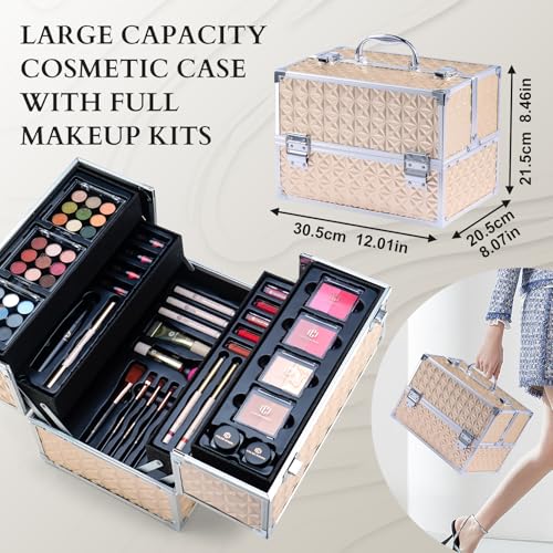 Professional Makeup Set with Storage Train Case, Pink O87691